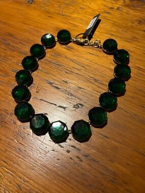 J. Crew Gold-Tone Necklace with Emerald Green Faceted Stones
